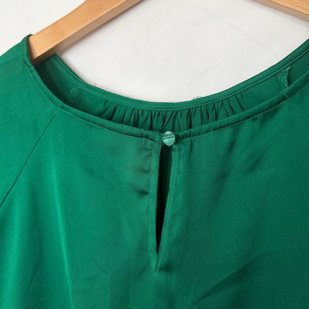Worthington PXXL Green Blouse Smocked Cuff Ruffle Sleeve Career Elegant - Picture 4 of 7